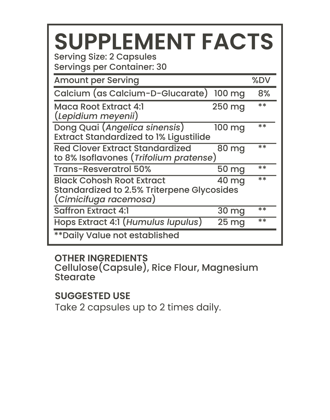 Estrovert Supplement Facts