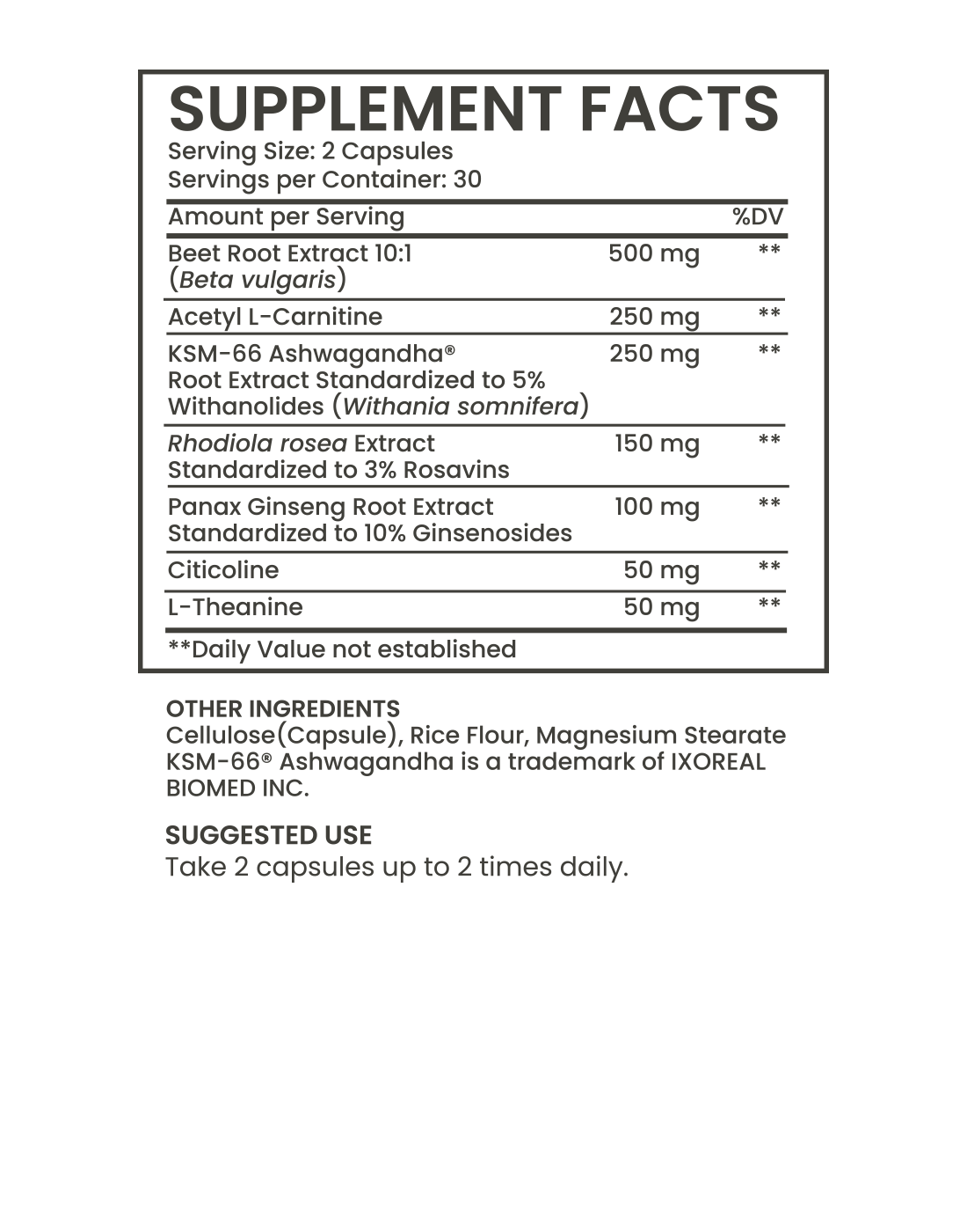 GRIT Supplement Facts